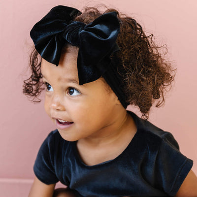 Soft Velvet Nylon Fab-bow-lous Headband One Size: black-Baby Bling Bows