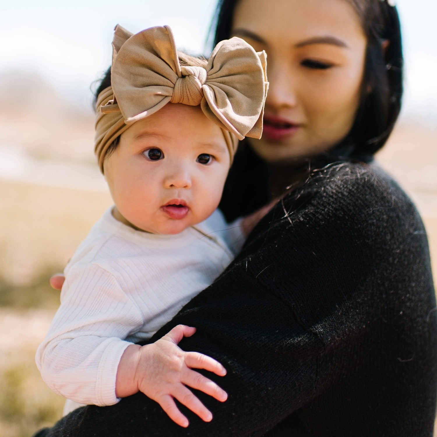Soft Nylon/Spandex Headband Fab-BOW-Lous Style One Size: latte-Baby Bling Bows