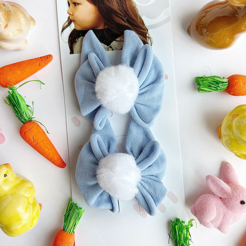 2PK BABY BUNNY CLIPS: dusty blue