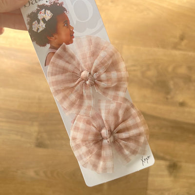2PK TULLE BABY FAB CLIPS: blush gingham