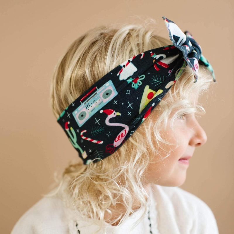 Soft Printed Nylon Headband One Size: holiday bash-Baby Bling Bows