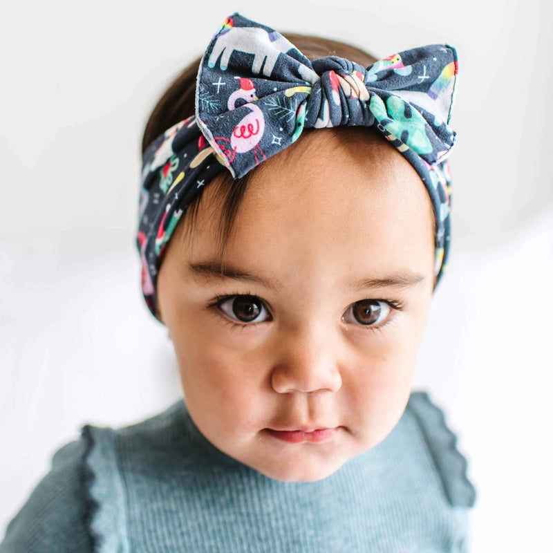Soft Printed Nylon Headband One Size: holiday bash-Baby Bling Bows