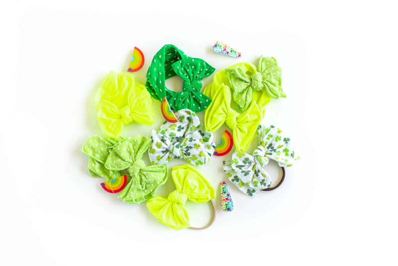PATTERNED SHABBY KNOT: kelly green-Baby Bling Bows
