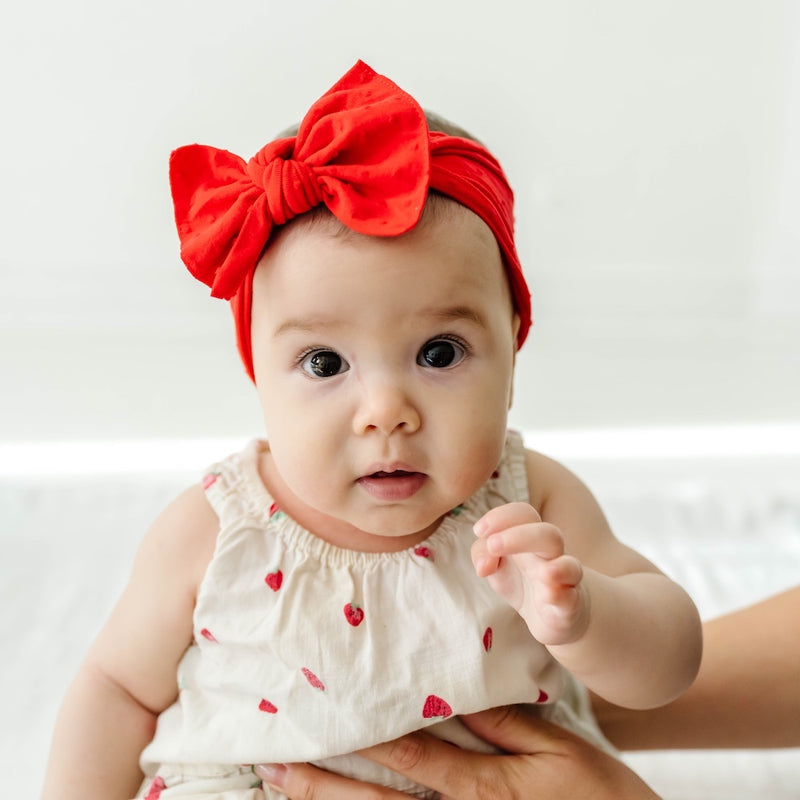 PATTERNED SHABBY KNOT cherry red dot Baby Bling Bows