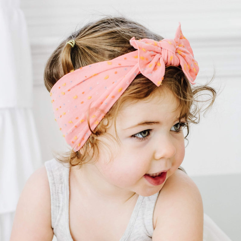 Soft Nylon Headband Patterned Shabby Knot One Size: coral rainbow dot-Baby Bling Bows