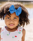Soft Nylon Headband Patterned Shabby Knot One Size: denim w/red dot-Baby Bling Bows