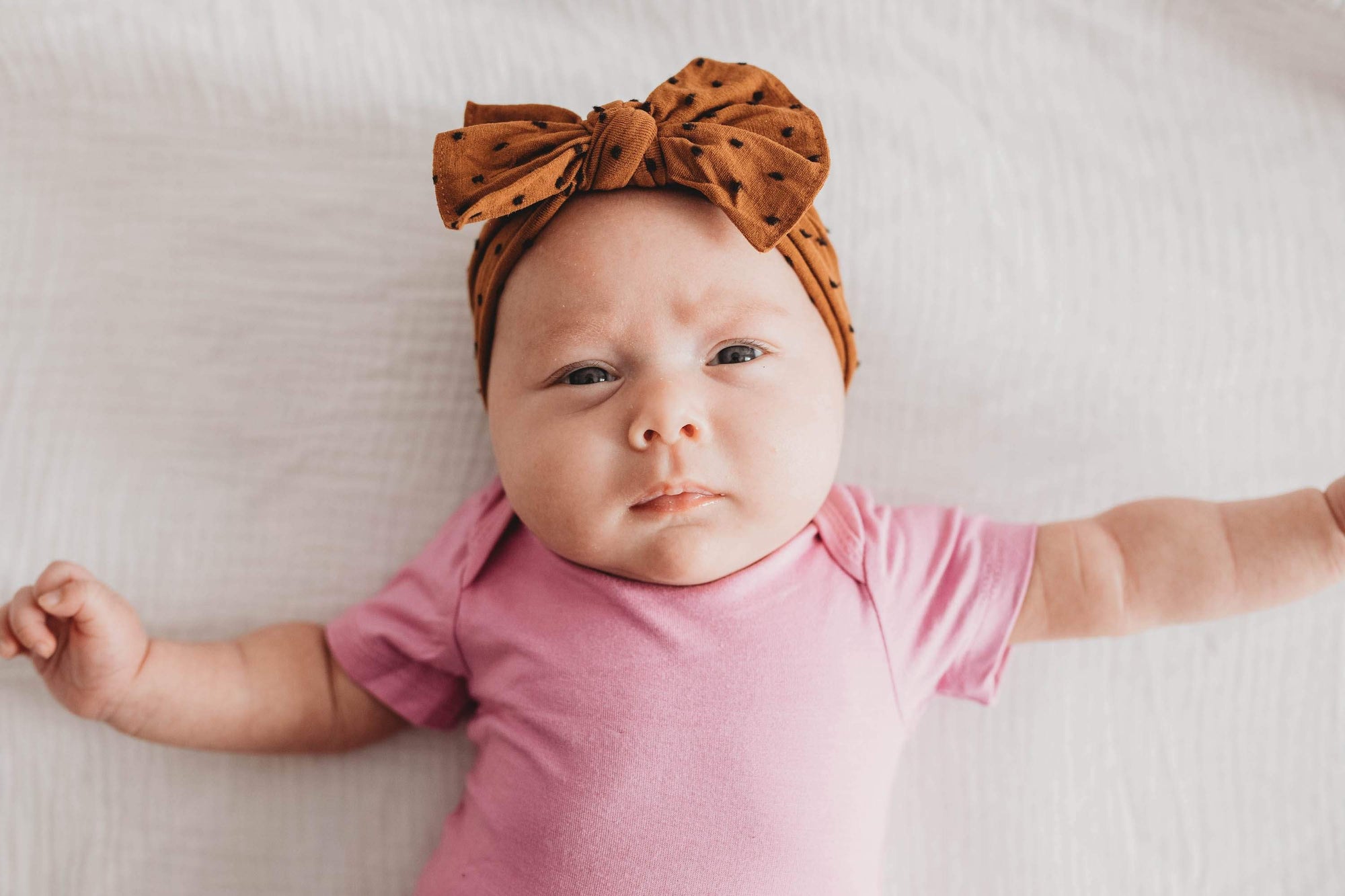 Soft Nylon Headband Patterned Shabby Knot One Size: saddle/black dot-Baby Bling Bows