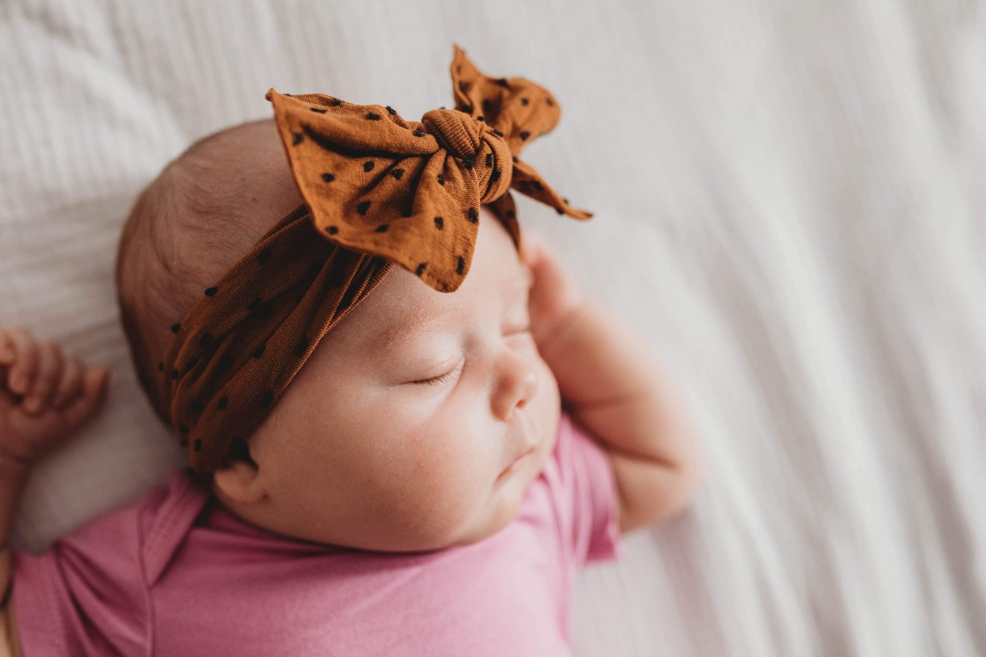 Soft Nylon Headband Patterned Shabby Knot One Size: saddle/black dot-Baby Bling Bows