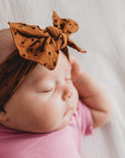 Soft Nylon Headband Patterned Shabby Knot One Size: saddle/black dot-Baby Bling Bows
