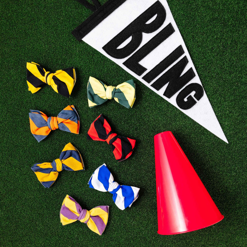 Soft Printed Nylon Bow Classic Clip One Size: purple/gold-Baby Bling Bows