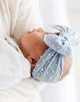 Soft Nylon Headband Patterned Shabby Knot One Size: dusty blue dot-Baby Bling Bows