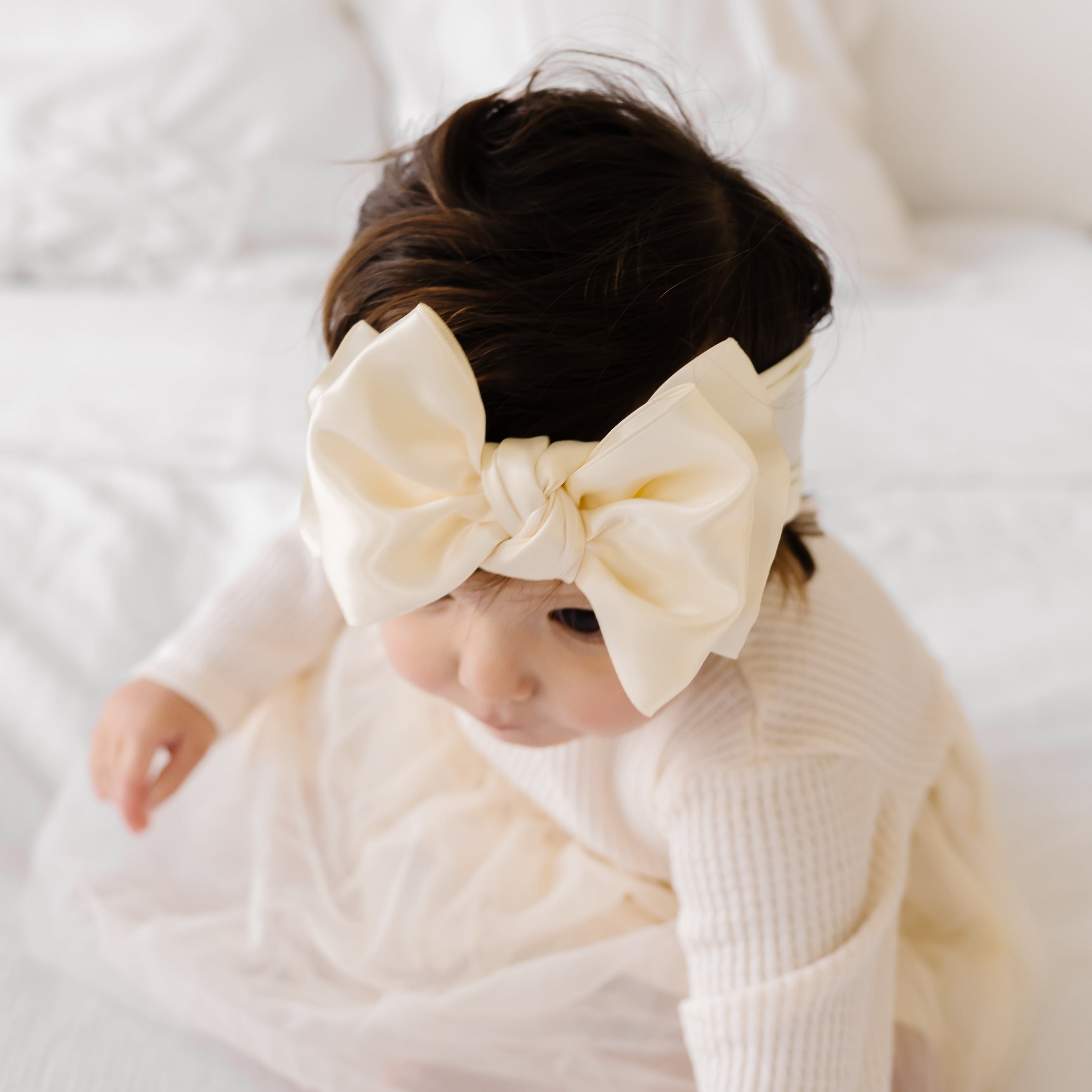 Ivory Satin Baby Bow | Baby Bling® – Baby Bling Bows