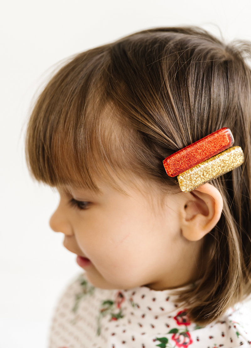2PK GLITTER BAR CLIPS: glitter red