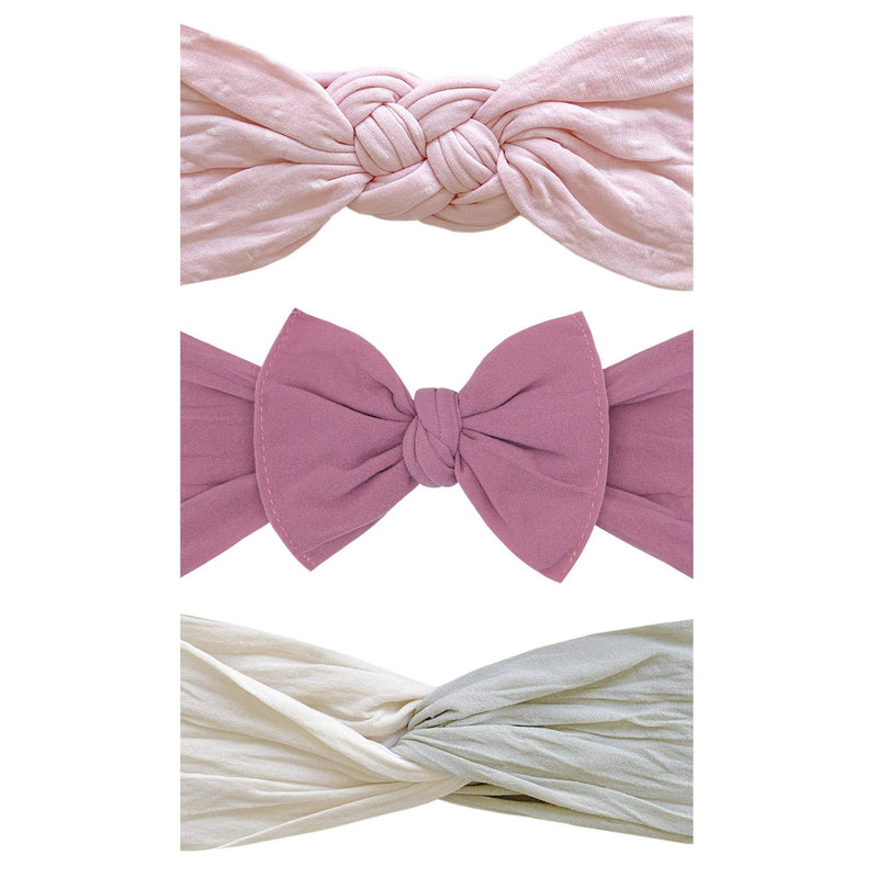 Soft Nylon Headbands The Three Amigas Style One Size: mauve+rose quartz dot+oatmeal/mushroom-Baby Bling Bows