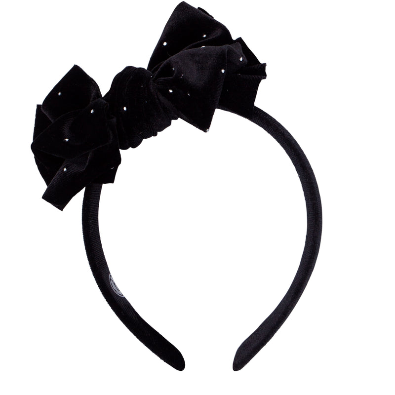 VELVET FAB HARD HEADBAND: black  / silver stud