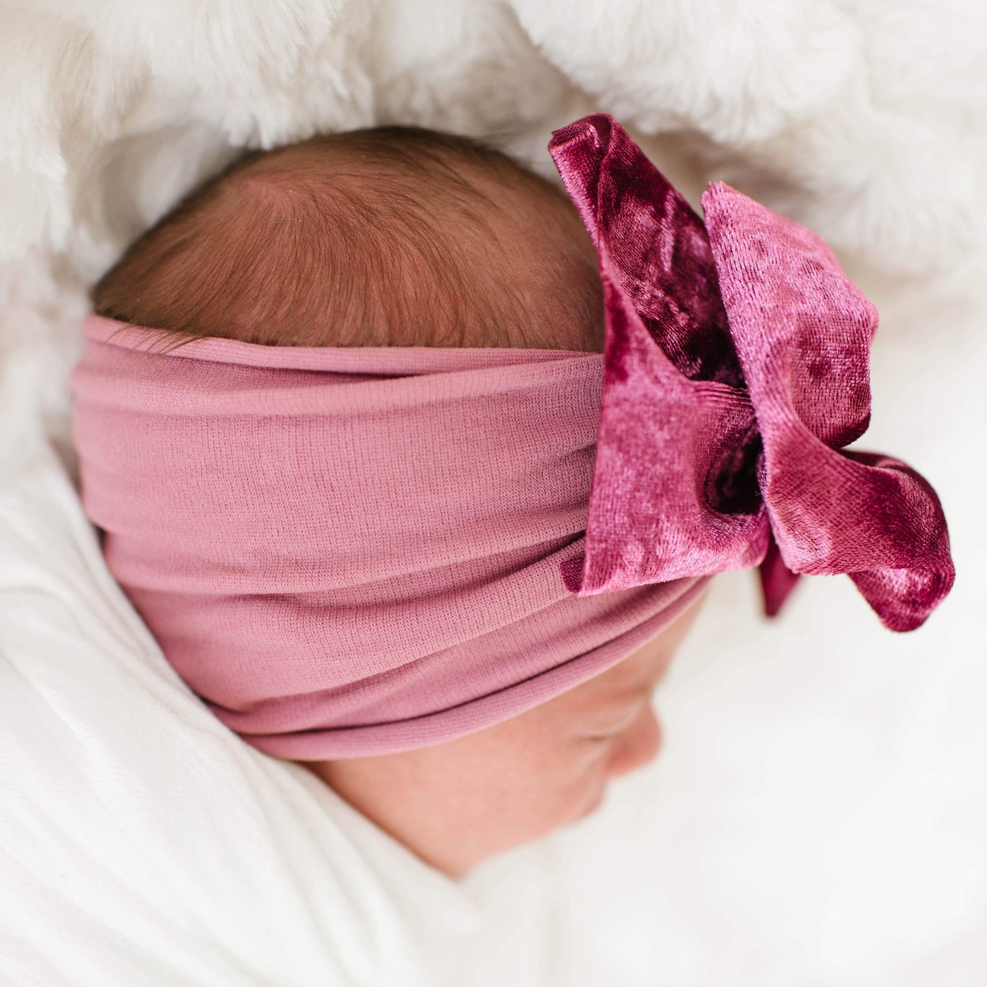 VELVET FAB: crushed mauve-Baby Bling Bows