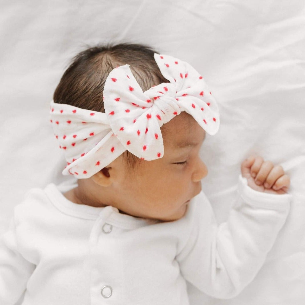 Soft Nylon Headband Patterned Shabby Knot One Size: white w/ red dot-Baby Bling Bows