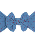 Soft Nylon Headband Patterned Shabby Knot One Size: denim w/red dot-Baby Bling Bows