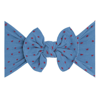 Soft Nylon Headband Patterned Shabby Knot One Size: denim w/red dot-Baby Bling Bows