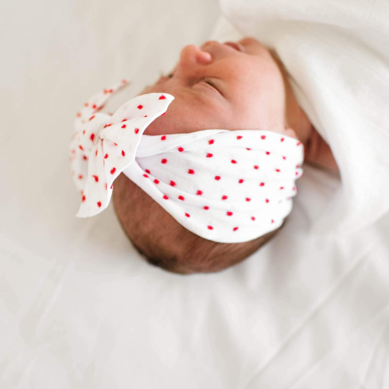 Soft Nylon Headband Patterned Shabby Knot One Size: white w/ red dot-Baby Bling Bows