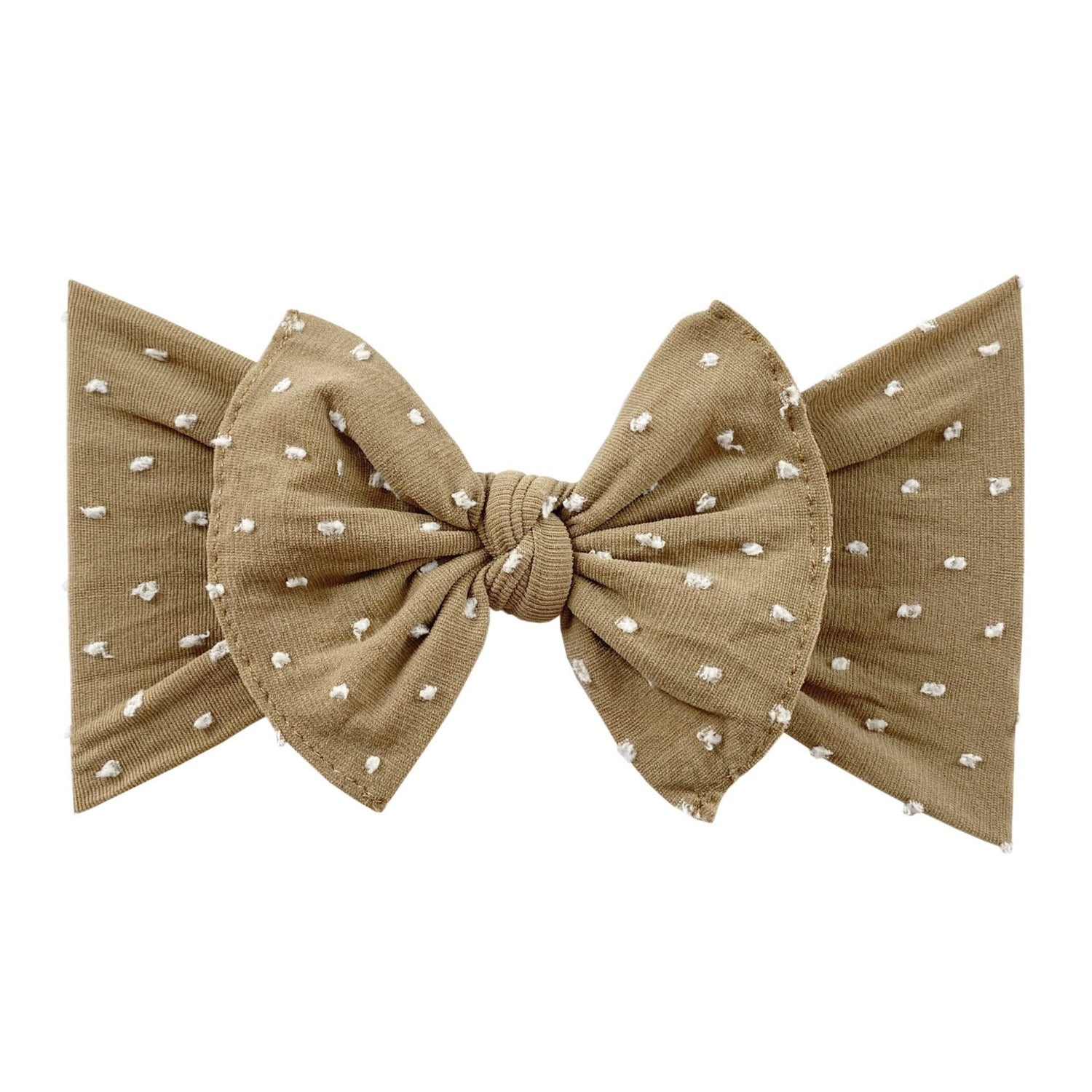 Soft Nylon Headband Patterned Shabby Knot One Size: mocha dot-Baby Bling Bows