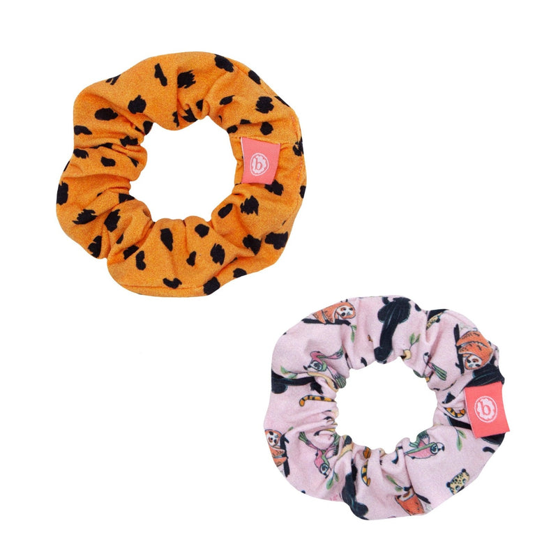 2PK SCRUNCHIE SET: zoo / animals & cheetah print