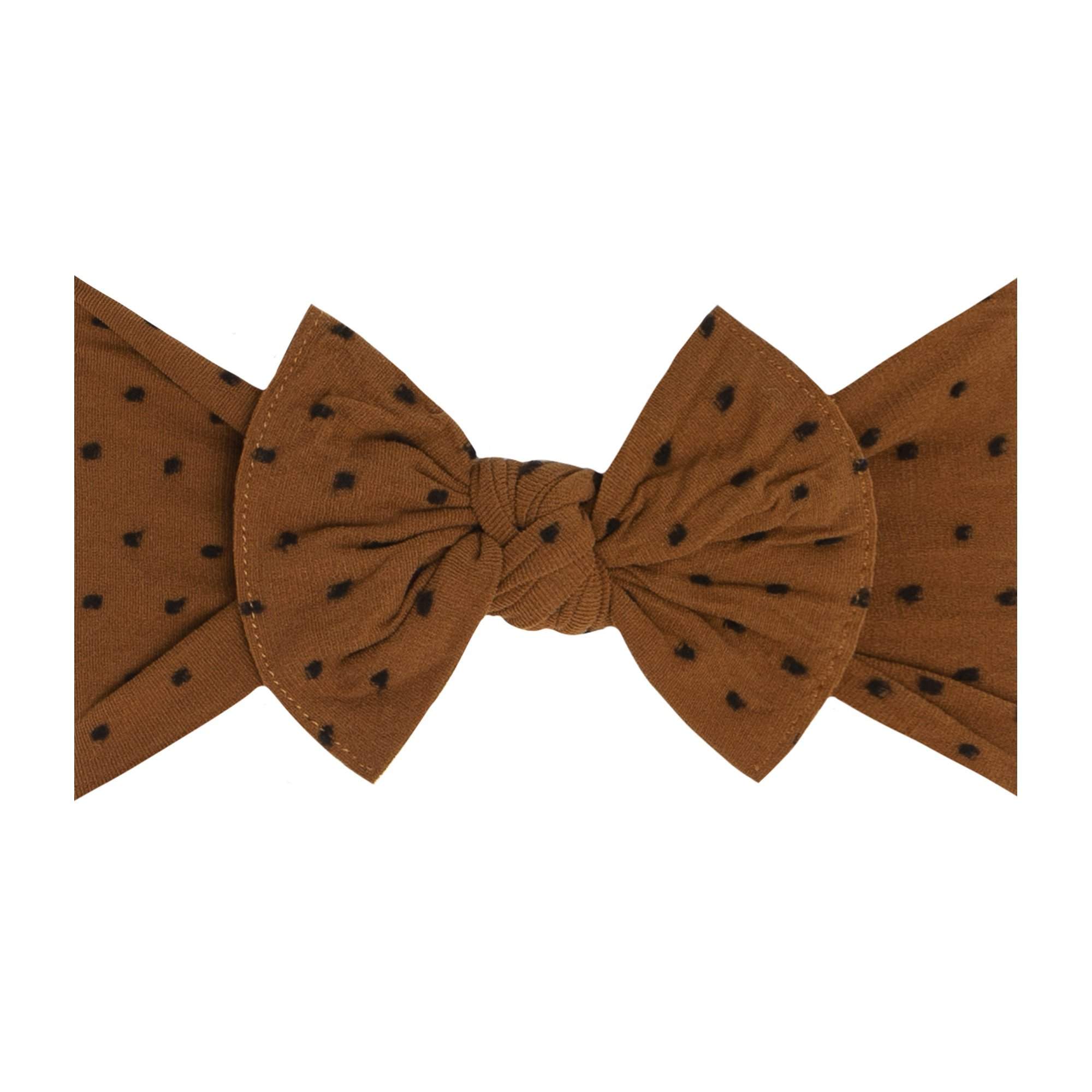 Soft Nylon Headband Patterned Shabby Knot One Size: saddle/black dot-Baby Bling Bows