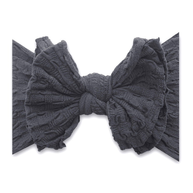 Soft Waffle Knit Nylon FAB-BOW-LOUS Headband One Size: charcoal-Baby Bling Bows