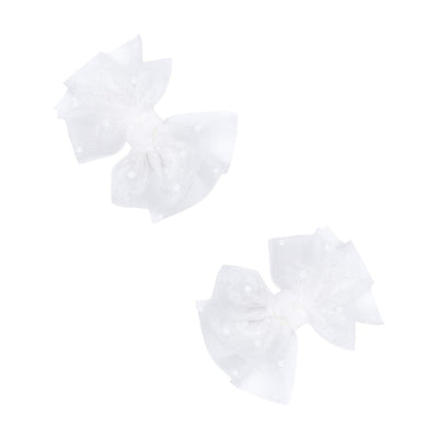 2 Pack Soft Tulle Baby Fab Clips: white-Baby Bling Bows