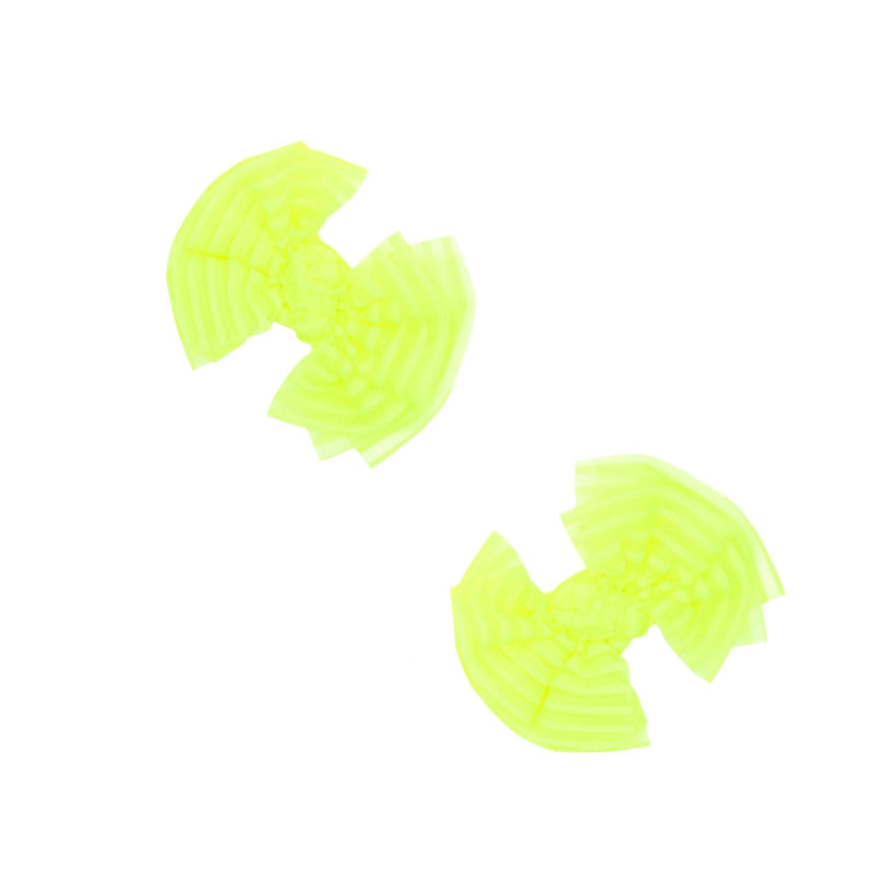 2 Pack Soft Tulle Baby Fab Clips: neon safety yellow stripe-Baby Bling Bows
