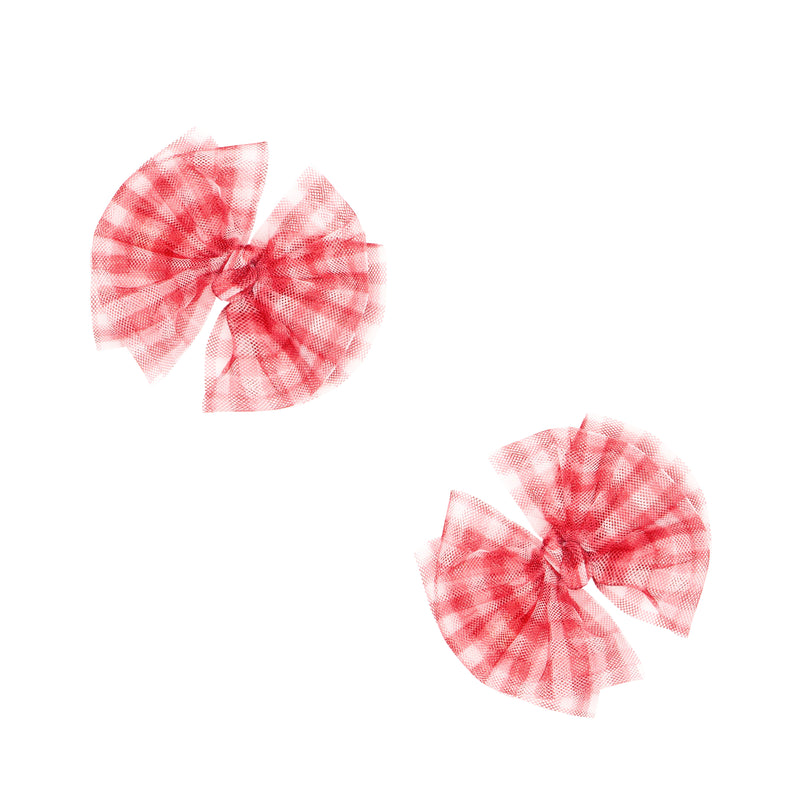 2PK TULLE BABY FAB CLIPS: cherry gingham